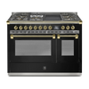 Steel Fornuis Ascot 120 - Gas Fornuis | AQ12SF | Model 2024-Fornuizen-Steel Cucine-5 PITS GAS INC. MEGA WOK + BAK/GRILLPLAAT (4BM/4TM)-Glanzend zwart / Nero-MESSING-Jones-Jansen