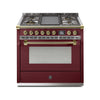 Steel Fornuis Ascot 90 - Gas Fornuis | AQ9S | Model 2024-Fornuizen-Steel Cucine-5 PITS GAS MET TABLE/GRILL TOP (4T of 4B)-Glanzend Bordeaux-MESSING-Jones-Jansen
