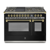 Steel Fornuis Ascot 120 - Gas Fornuis | AQ12SF | Model 2024-Fornuizen-Steel Cucine-6 PITS GAS + BAK/GRILLPLAAT (6B/6T)-Glanzend zwart / Nero-MESSING-Jones-Jansen